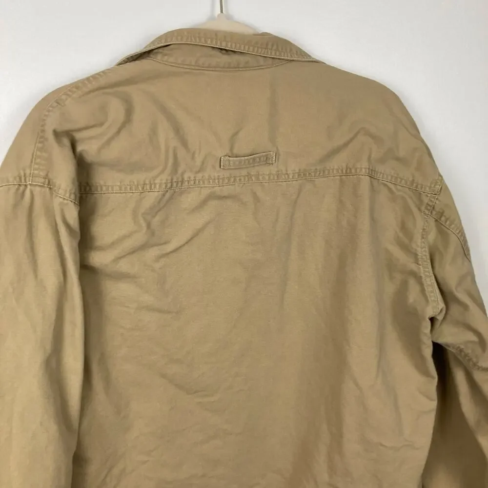 Columbia Mens Tan Canvas Fleece Lined Jacket M FLAW Shacket Chore Ranch Workwear